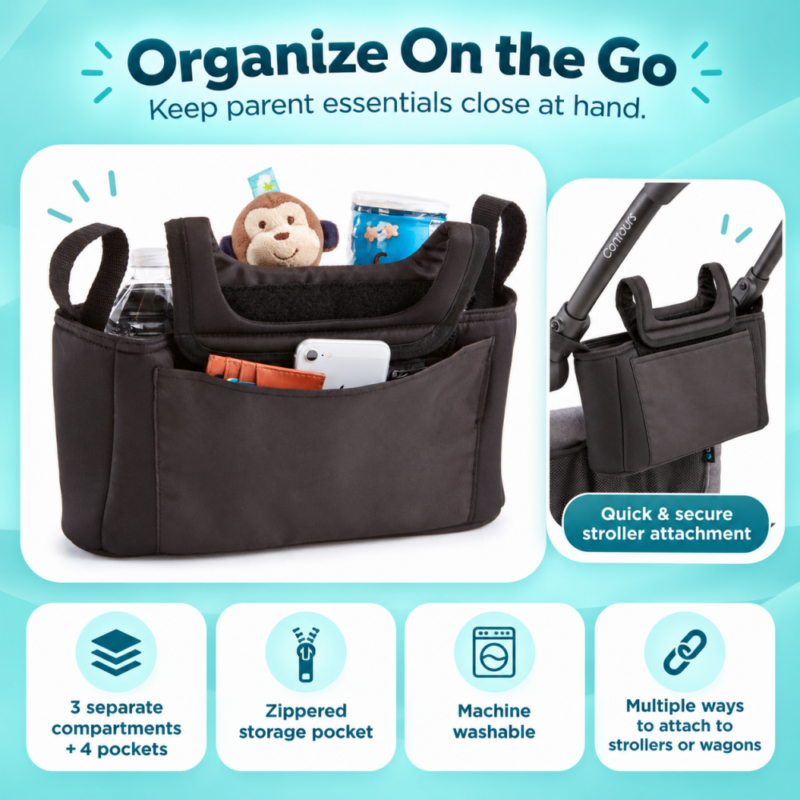 Contours Baby Universal Stroller Organizer - Black Image 4