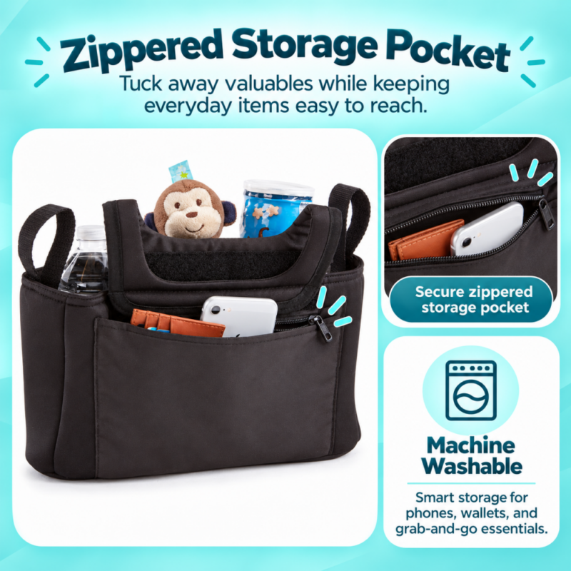 Contours Baby Universal Stroller Organizer - Black Image 6