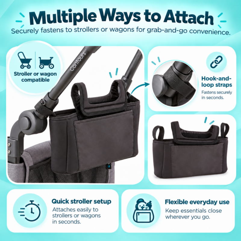 Contours Baby Universal Stroller Organizer - Black Image 7