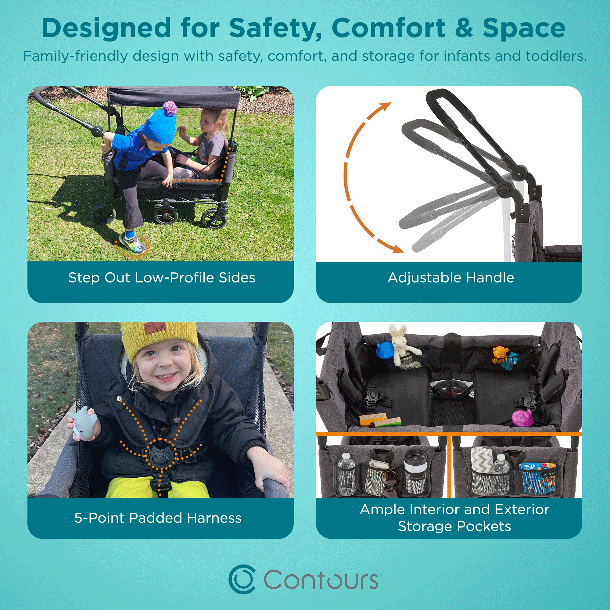 Contours Curve 360 Stroller Wagon: Zero-Turn 2-Kid Wagon with Infant Car Seat Compatibility - Black Image 8