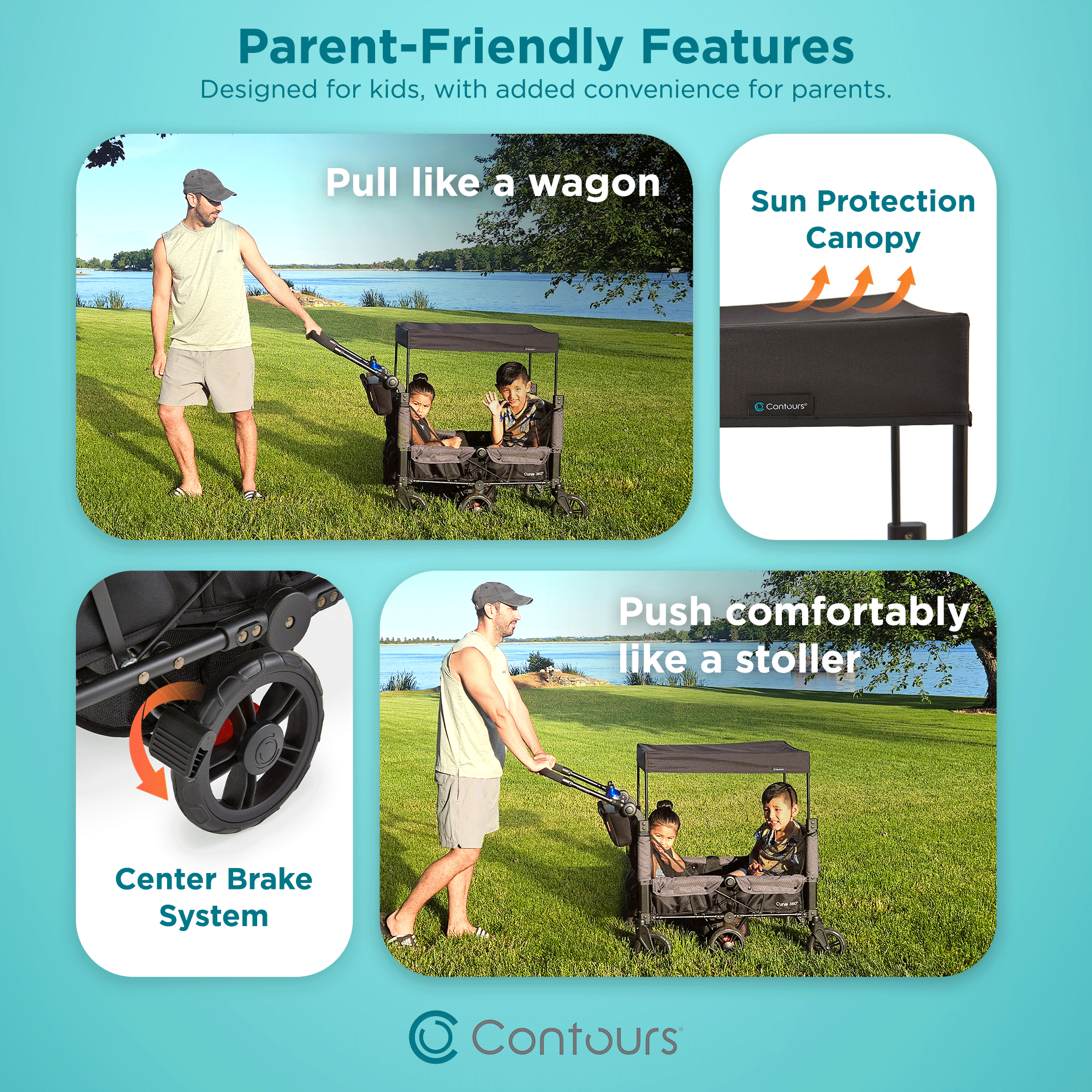 Contours Curve 360 Stroller Wagon: Zero-Turn 2-Kid Wagon with Infant Car Seat Compatibility - Black Image 10